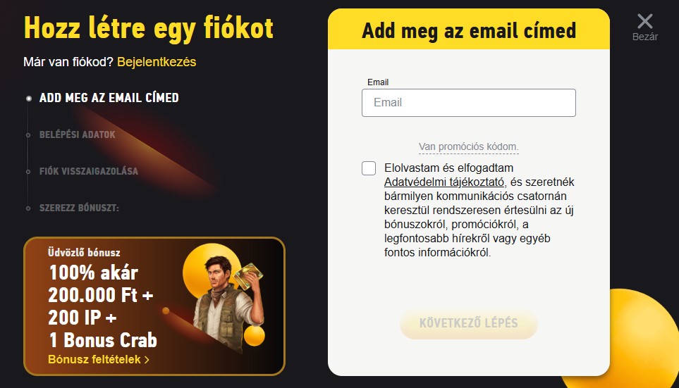 regisztráció FEZbet